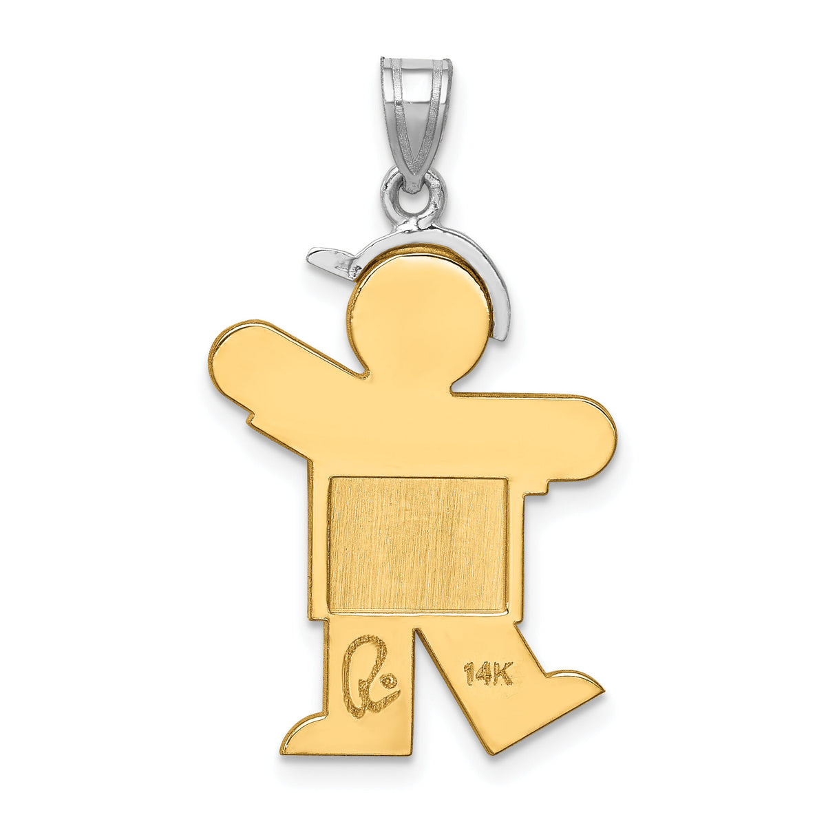 14k Two-Tone Large Boy w/Hat on Left Engravable Charm-XK237