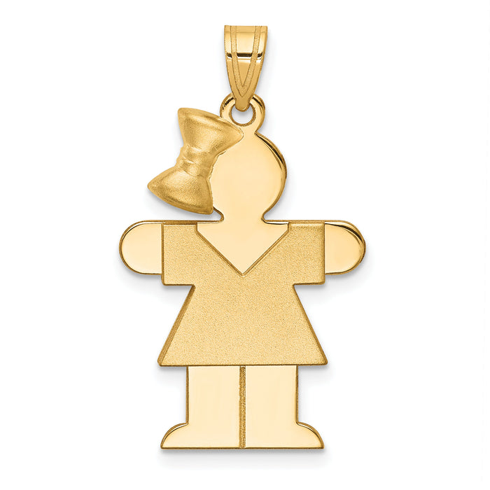 14k Solid Engravable Girl w/Bow on Left Charm-XK244