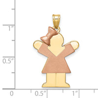 14k Two-Tone Large Girl w/Bow on Left Engravable Charm-XK245