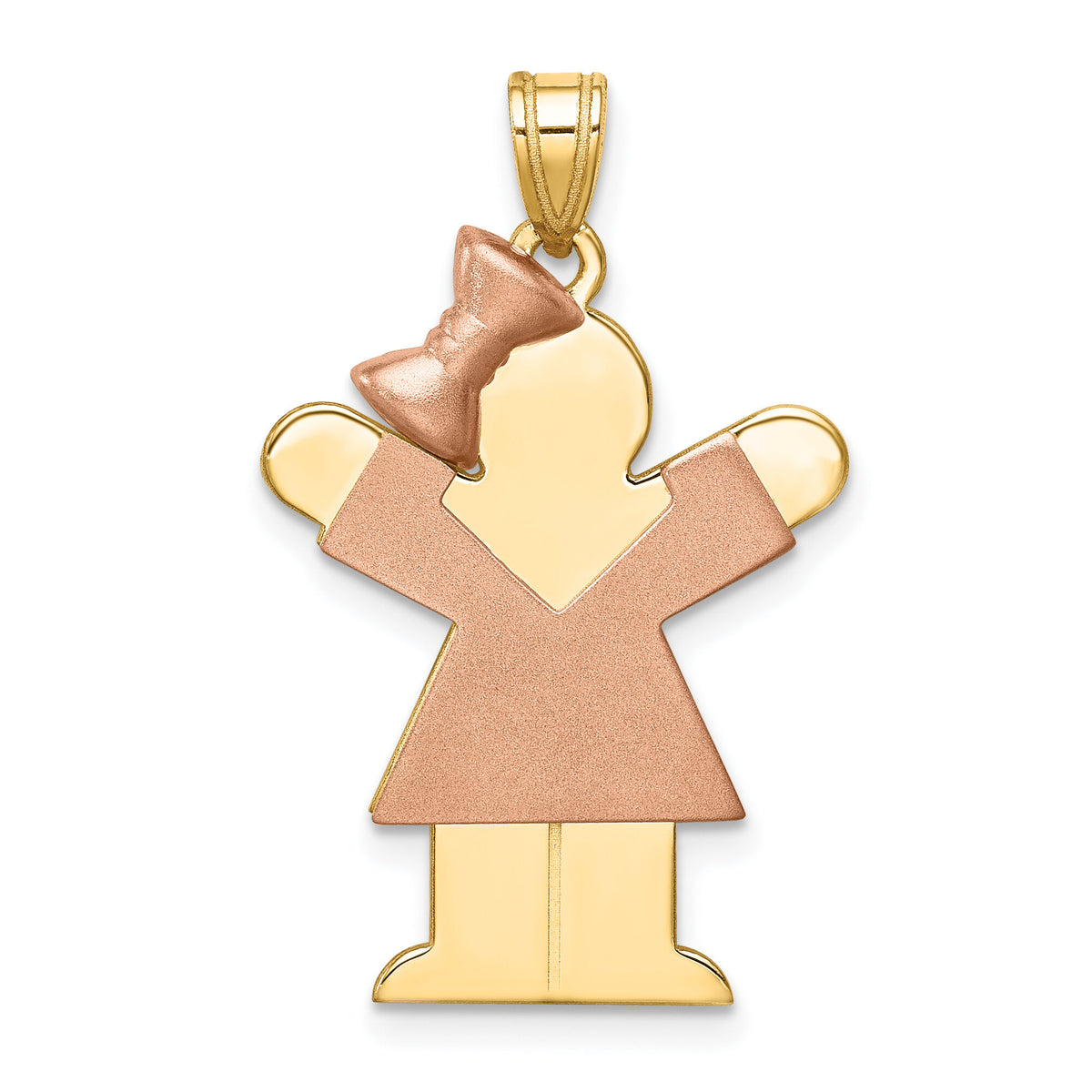 14k Two-Tone Large Girl w/Bow on Left Engravable Charm-XK245