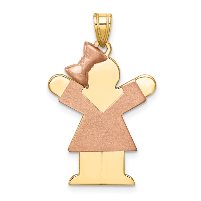 14k Two-Tone Large Girl w/Bow on Left Engravable Charm-XK245