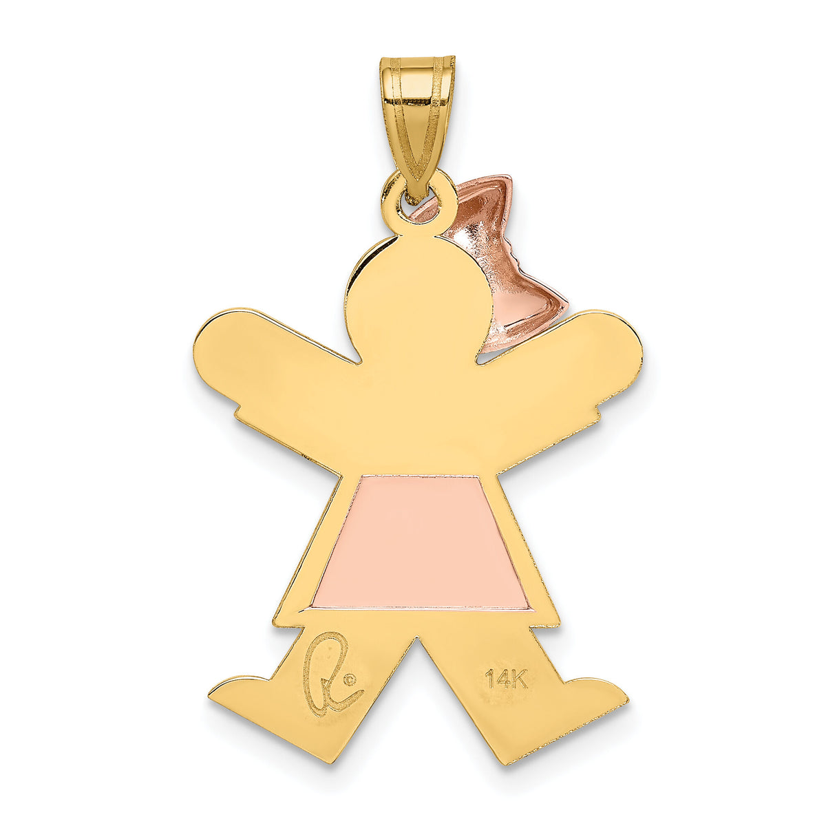 14k Two-Tone Large Girl w/Bow on Left Engravable Charm-XK247