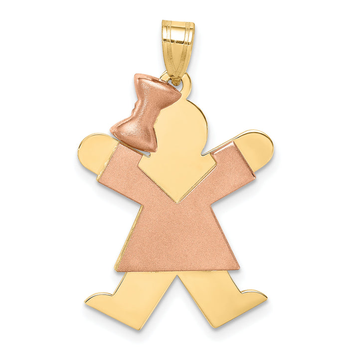 14k Two-Tone Large Girl w/Bow on Left Engravable Charm-XK247