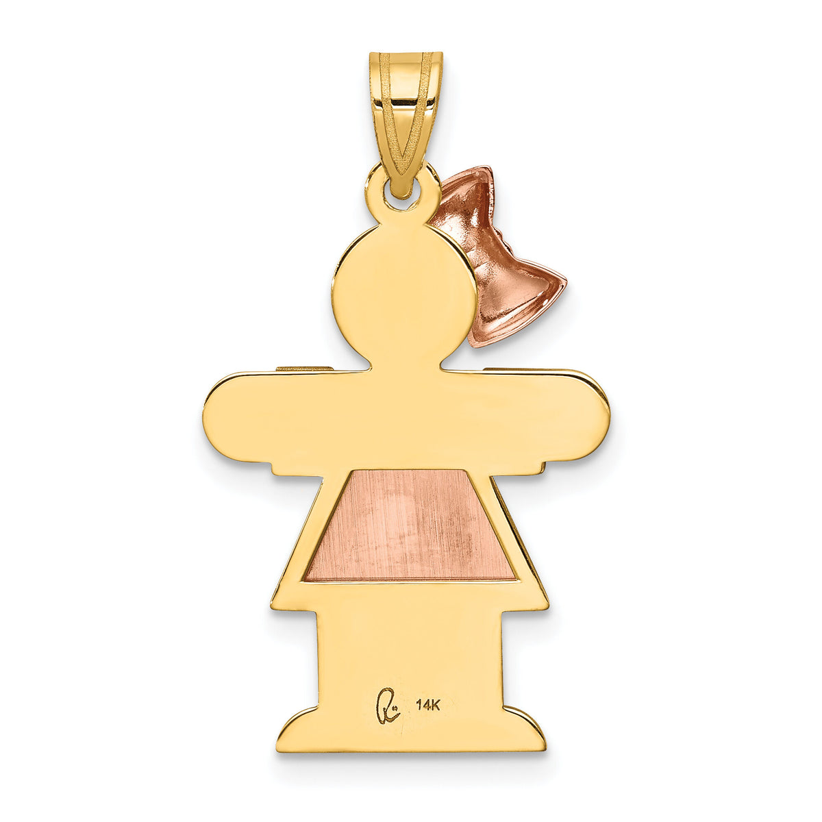 14k Two-Tone Large Girl w/Bow on Left Engravable Charm-XK248