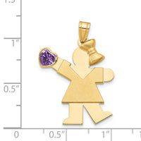 14k Girl with CZ February Birthstone Charm-XK264FEB
