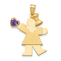 14k Girl with CZ February Birthstone Charm-XK264FEB