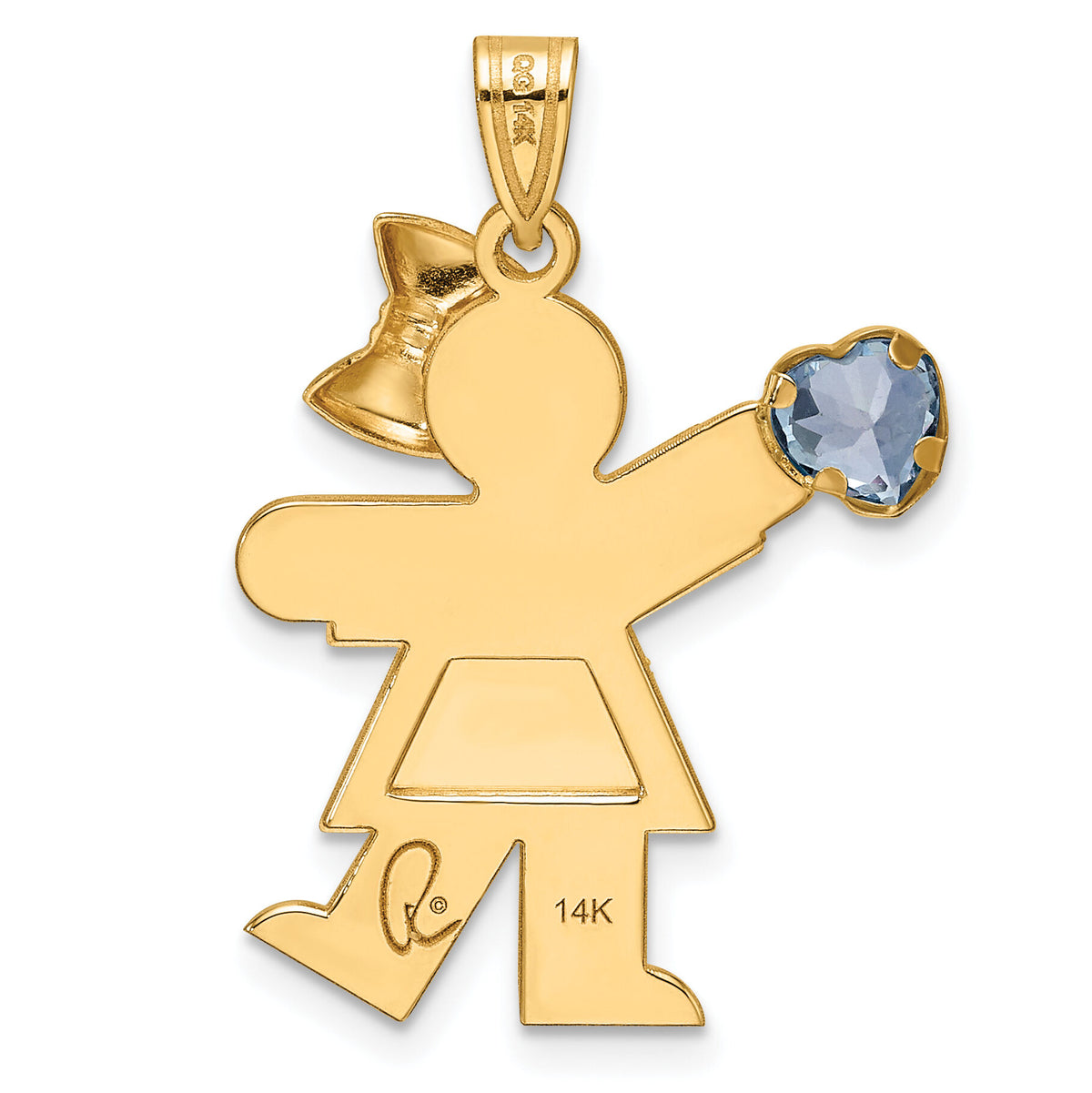 14k Girl with CZ March Birthstone Charm-XK264MAR
