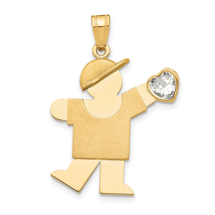14k Boy with CZ April Birthstone Charm-XK265APR
