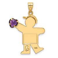 14k Boy with CZ February Birthstone Charm-XK265FEB