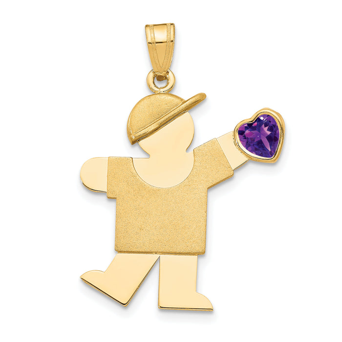 14k Boy with CZ February Birthstone Charm-XK265FEB