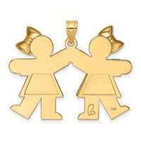 14k Solid Engravable Large Double Girls with Bows Charm-XK298
