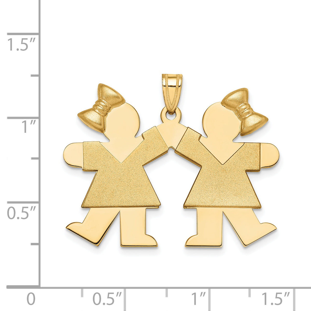 14k Solid Engravable Large Double Girls with Bows Charm-XK298