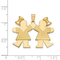14k Solid Engravable Large Double Girls with Bows Charm-XK298
