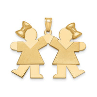 14k Solid Engravable Large Double Girls with Bows Charm-XK298