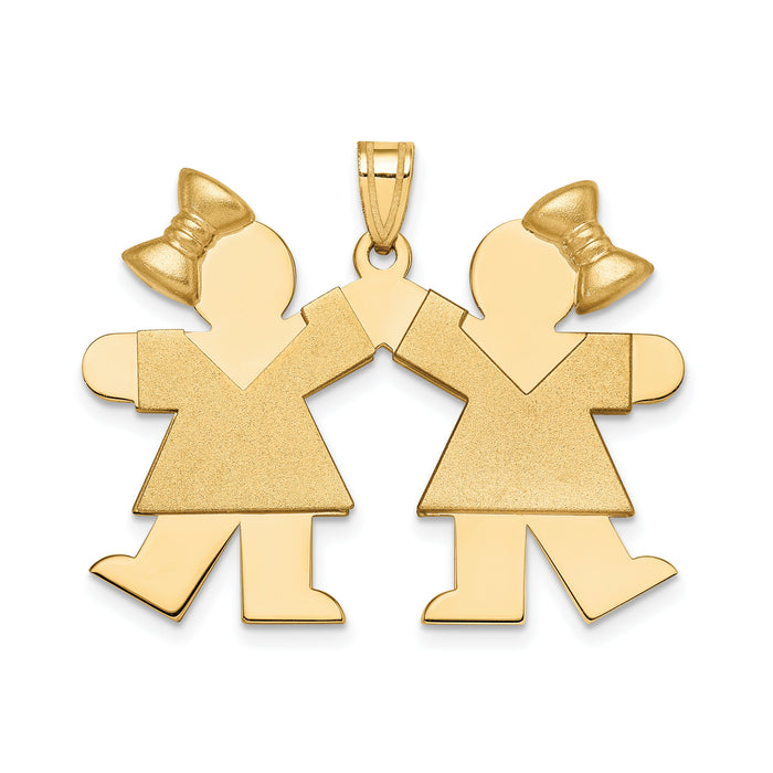 14k Solid Engravable Large Double Girls with Bows Charm-XK298