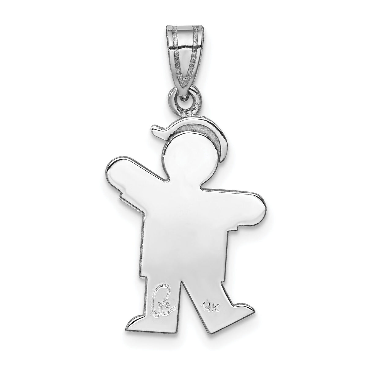 14k White Gold Small Boy w/Hat on Left Engravable Charm-XK302