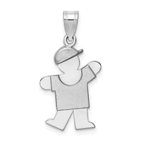 14k White Gold Small Boy w/Hat on Left Engravable Charm-XK302
