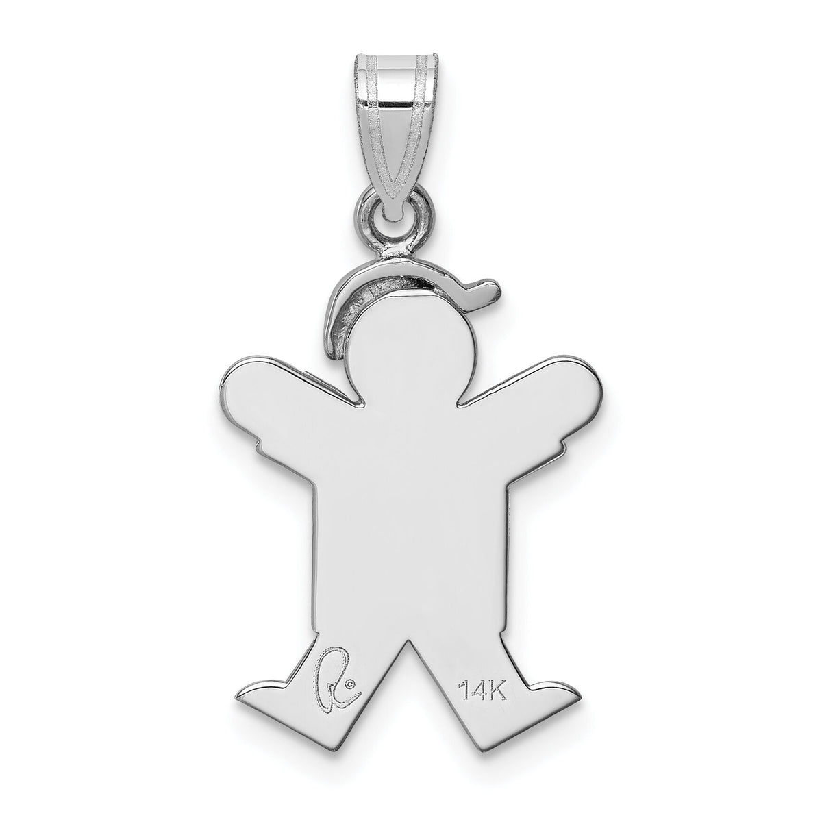 14k White Gold Small Boy w/Hat on Right Engravable Charm-XK303