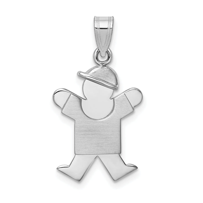 14k White Gold Small Boy w/Hat on Right Engravable Charm-XK303