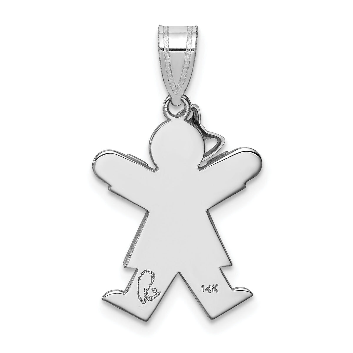 14k White Gold Small Girl w/Bow on Left Engravable Charm-XK305