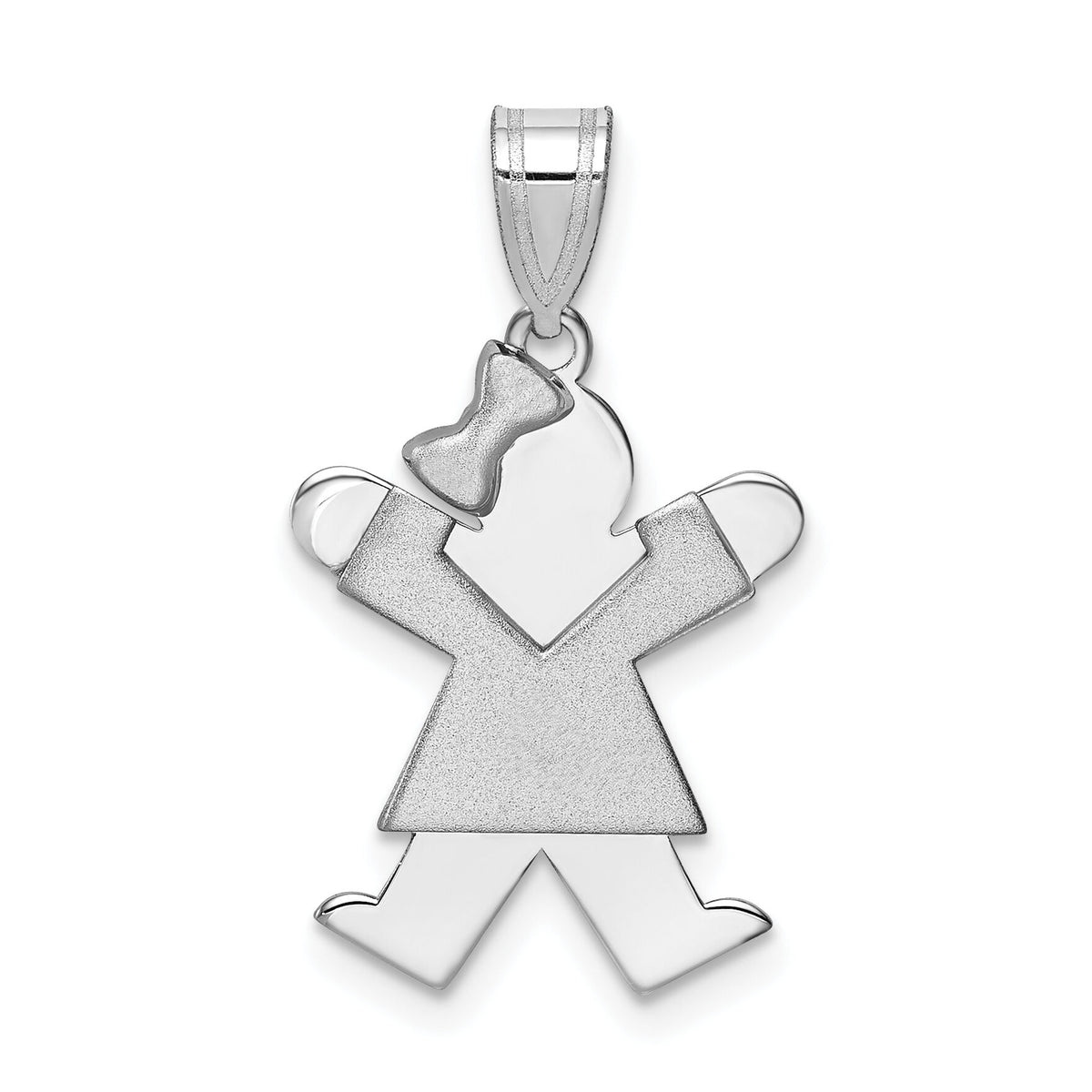 14k White Gold Small Girl w/Bow on Left Engravable Charm-XK305
