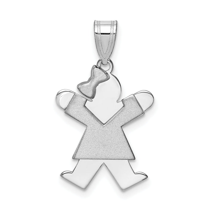 14k White Gold Small Girl w/Bow on Left Engravable Charm-XK305