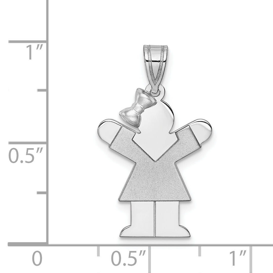 14k White Gold Small Girl w/Bow on Left Engravable Charm-XK306