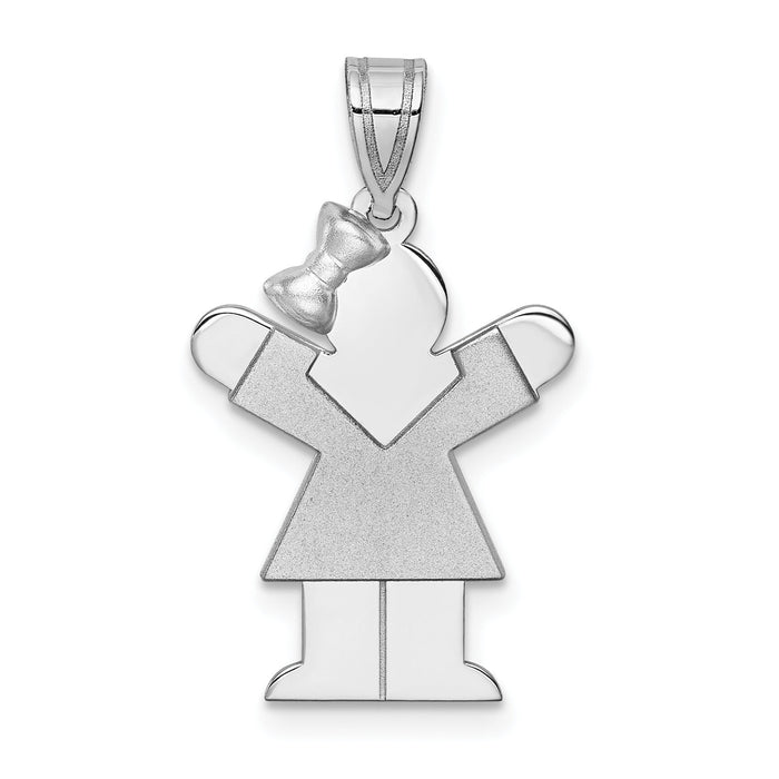 14k White Gold Small Girl w/Bow on Left Engravable Charm-XK306