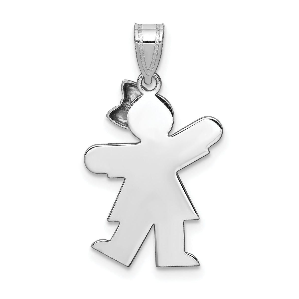 14k White Gold Small Girl w/Bow on Right Engravable Charm-XK307