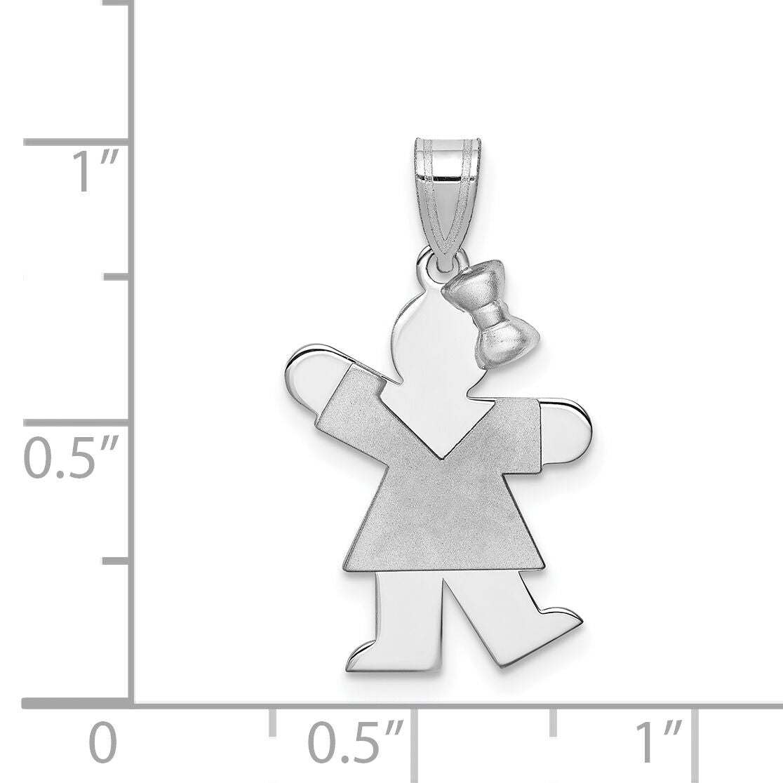 14k White Gold Small Girl w/Bow on Right Engravable Charm-XK307