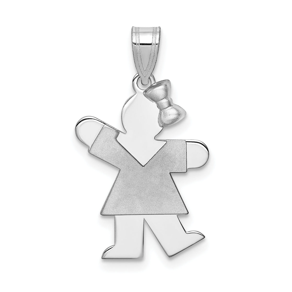 14k White Gold Small Girl w/Bow on Right Engravable Charm-XK307