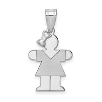 14k White Gold Small Girl w/Bow on Left Engravable Charm-XK308
