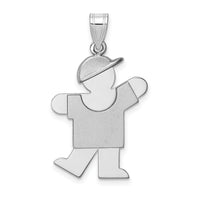 14k White Gold Medium Boy w/Hat on Left Engravable Charm-XK316