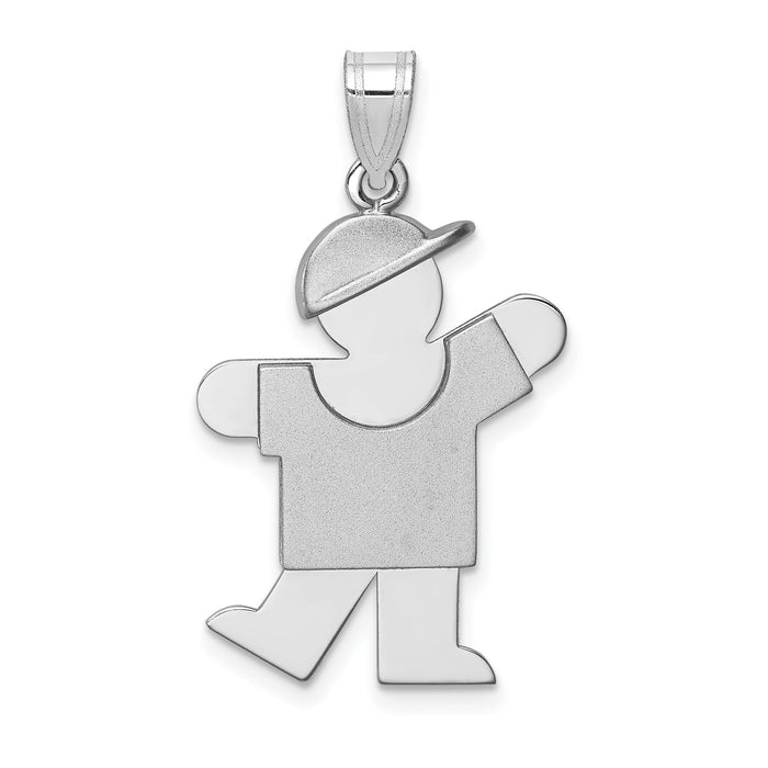 14k White Gold Medium Boy w/Hat on Left Engravable Charm-XK316