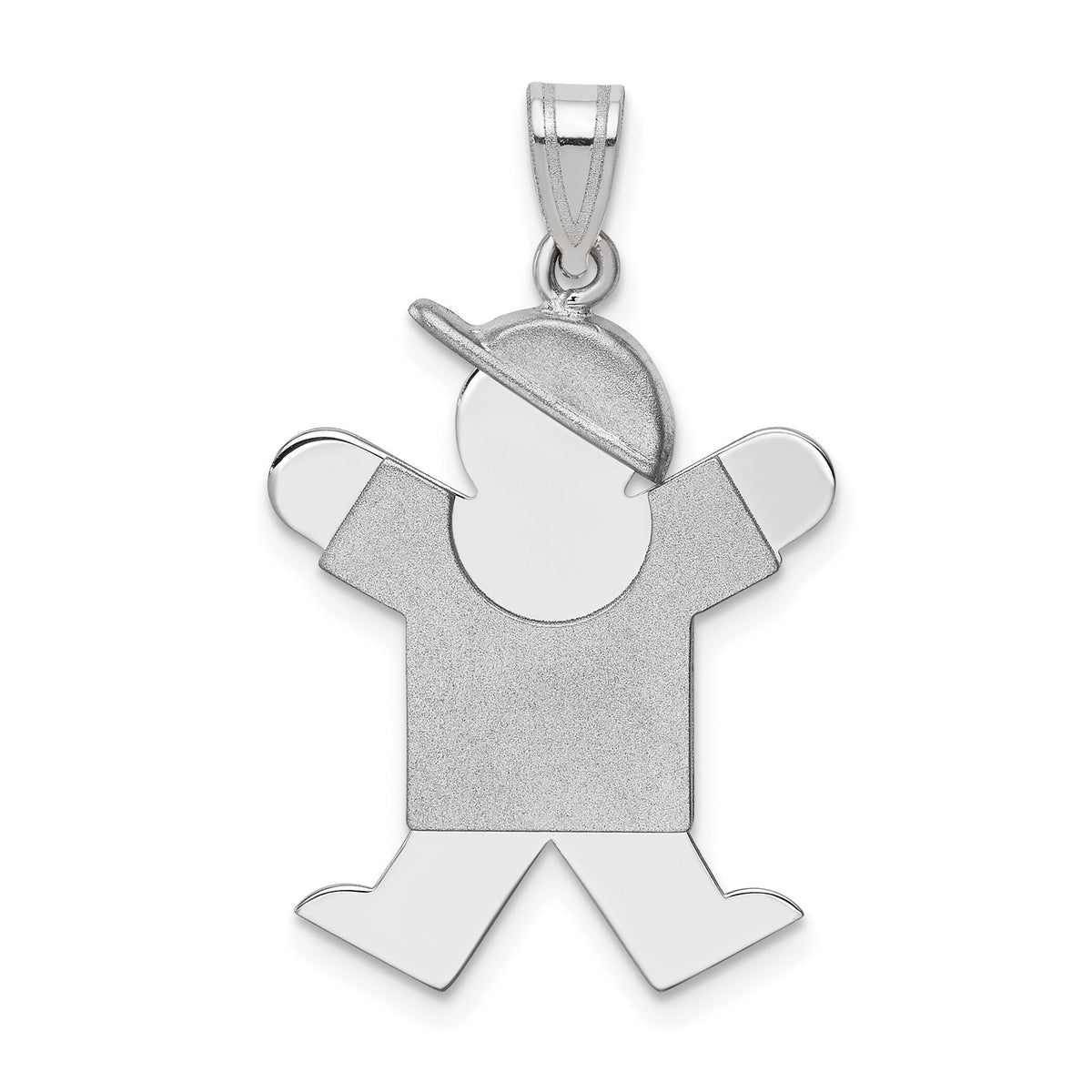14k White Gold Medium Boy w/Hat on Right Engravable Charm-XK317