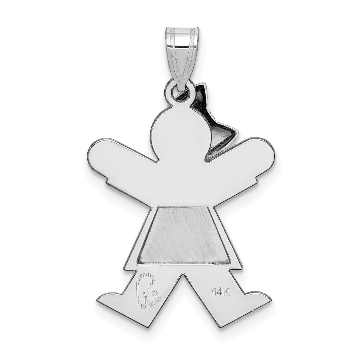 14k White Gold Medium Girl w/Bow on Left Engravable Charm-XK321