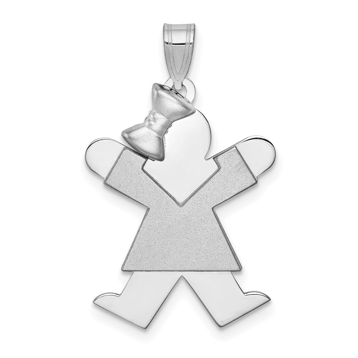 14k White Gold Medium Girl w/Bow on Left Engravable Charm-XK321