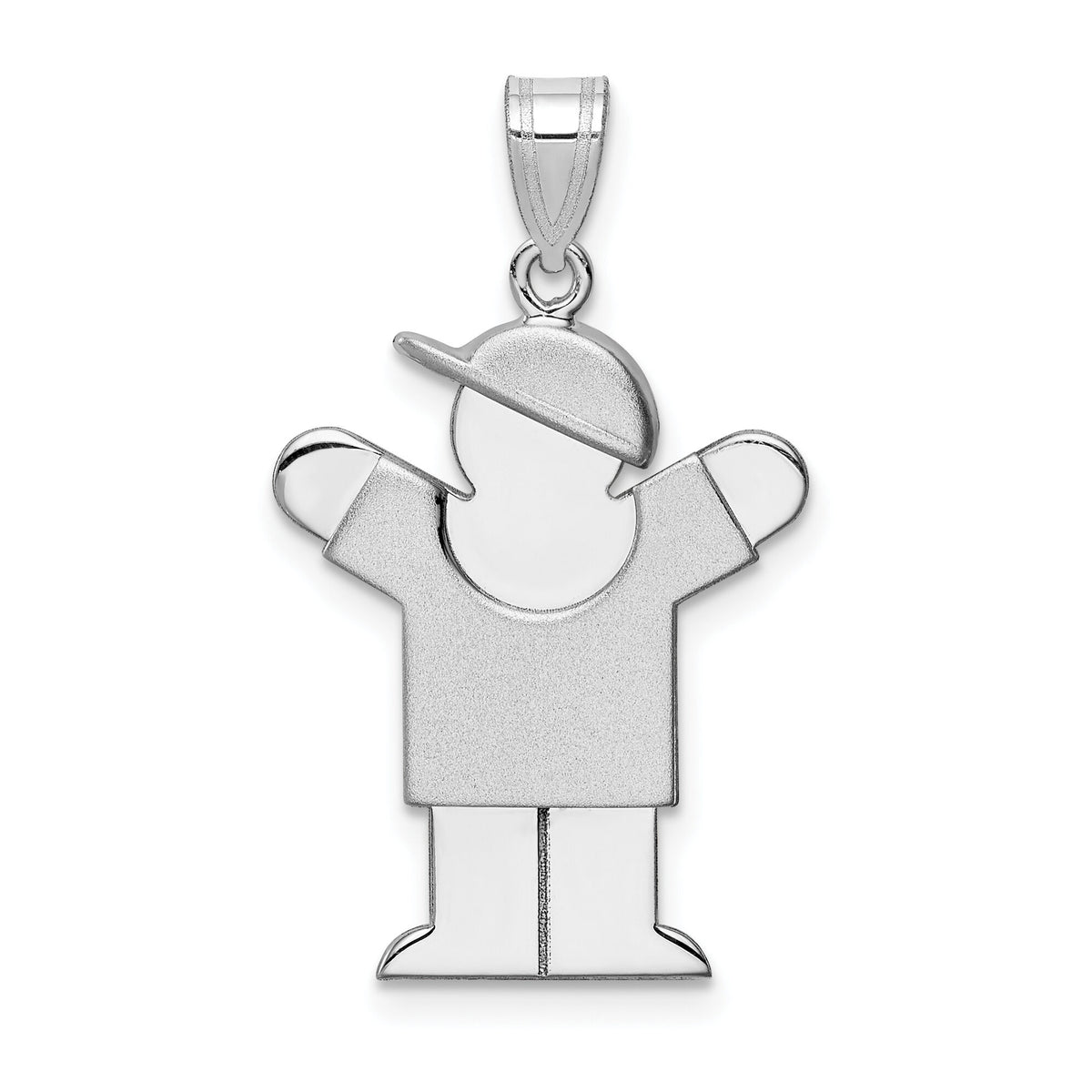 14k White Gold Medium Boy w/Hat on Right Engravable Charm-XK323