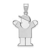 14k White Gold Medium Boy w/Hat on Right Engravable Charm-XK323