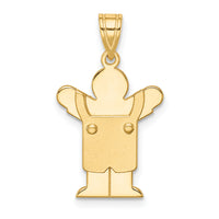 14k Solid Satin Engravable Boy with Overalls Charm-XK350