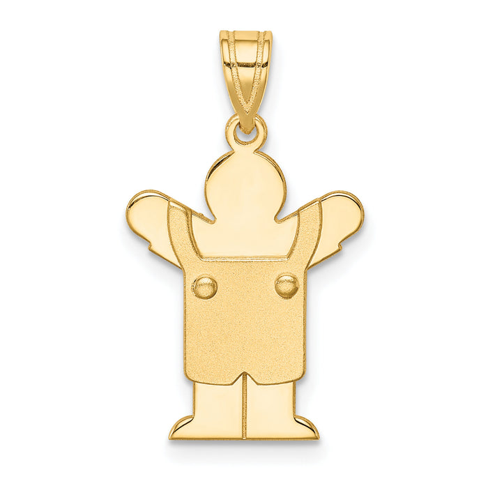 14k Solid Satin Engravable Boy with Overalls Charm-XK350