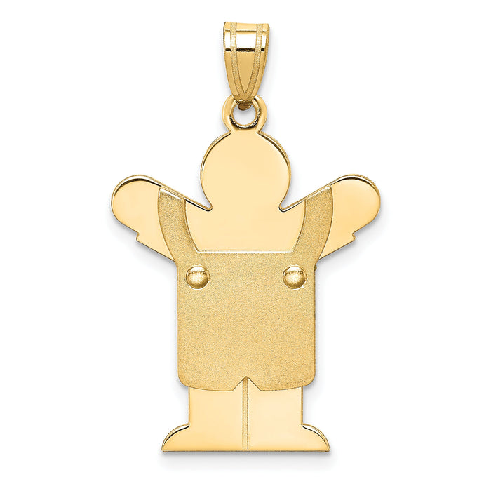 14k Solid Satin Engravable Boy w/Overalls Charm-XK362