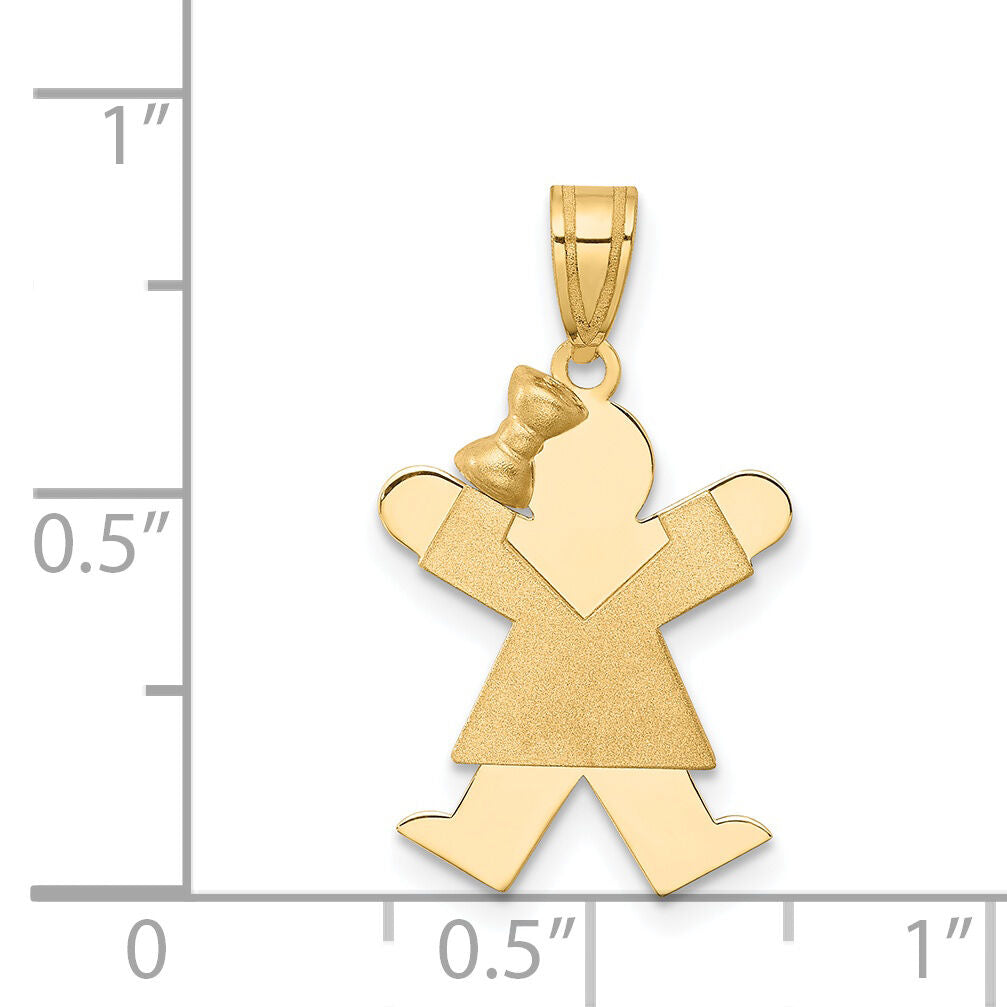 14k Solid Engravable Girl with Bow on Left Charm-XK374