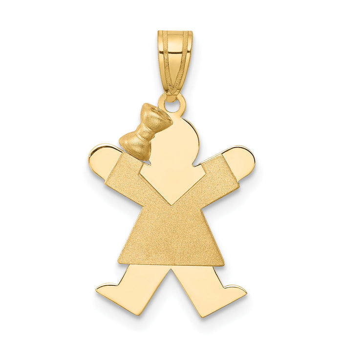 14k Solid Engravable Girl with Bow on Left Charm-XK374