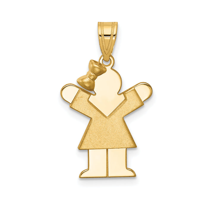14k Solid Engravable Girl with Bow on Left Charm-XK375