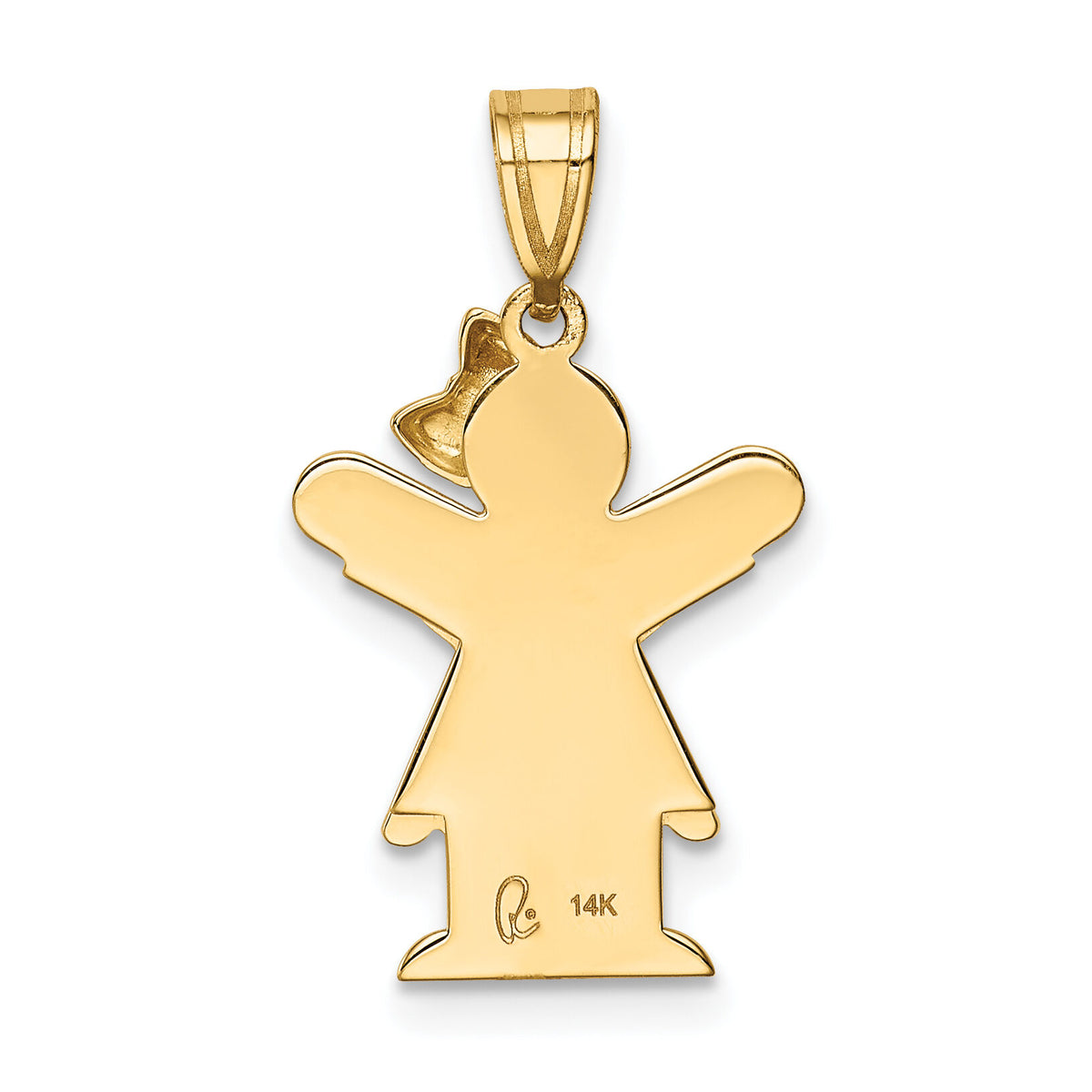 14k Solid Engravable Girl with Bow on Right Charm-XK376