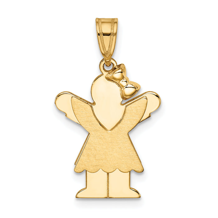 14k Solid Engravable Girl with Bow on Right Charm-XK376