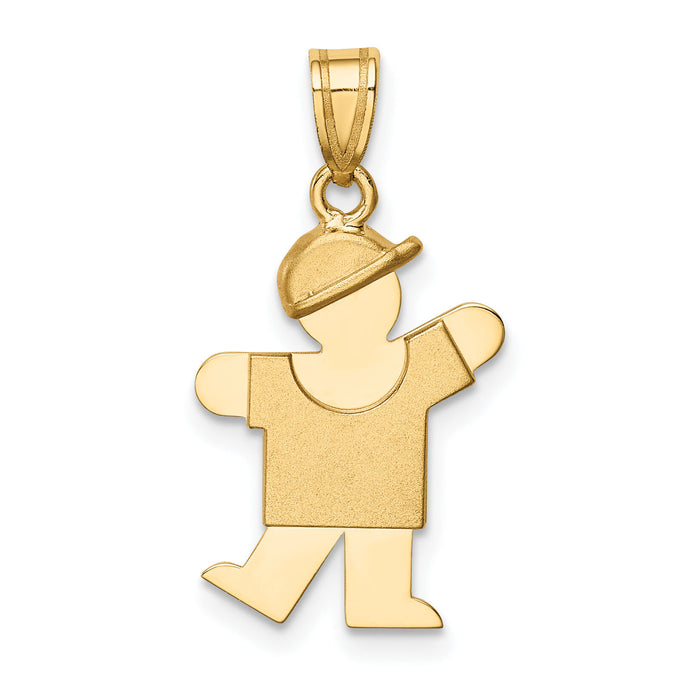 14k Solid Engravable Boy with Hat on Left Charm-XK378