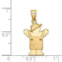 14k Solid Engravable Boy in Overalls with Hat on Left Charm-XK380