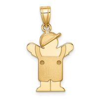 14k Solid Engravable Boy in Overalls with Hat on Left Charm-XK380